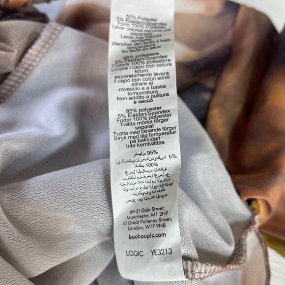 PrettyLittleThing Long Sleeve Cropped Shirt Womens Brown Size 2 Tie Abstract - Picture 7 of 8